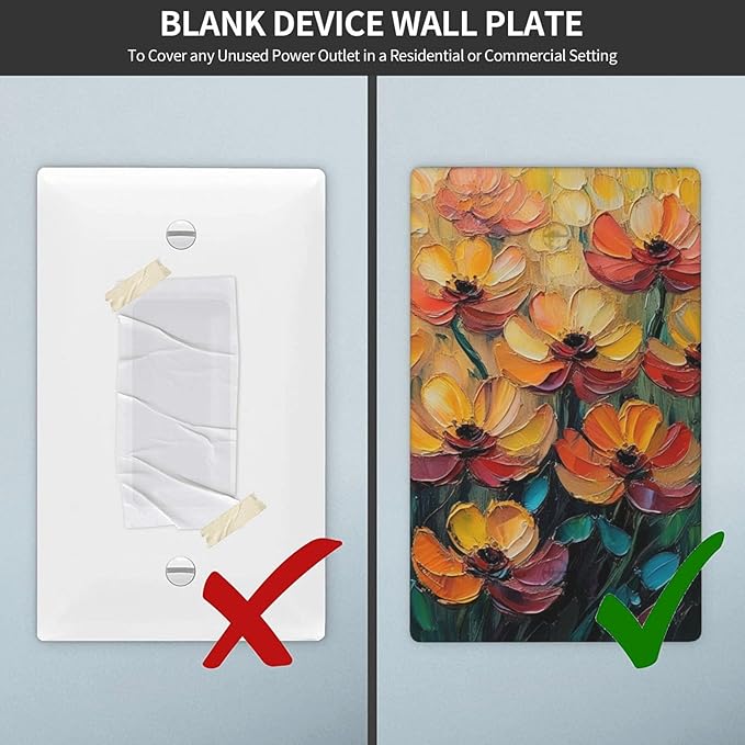 Decorative Art Light Switch Covers Butterflies & Flowers 1 Gang No Device Blank Switchplate Electrical Faceplate for Home Decor