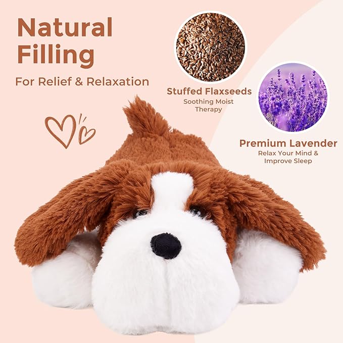 Dog Microwavable Weighted Stuffed Animals for Kids,Heating Pad Animal for Period Cramps&Pain Relief&Warm Comfort, Lavender Scented Heatable&Coolable Dog Cute Plush Toy for Girls Adults