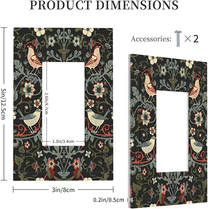 Vintage Birds Berries Mid Century Floral Flower Decorative Outlet Covers 1 Gang Single Rocker Light Switch Cover Plate Wall Plates GFCI Faceplate for Bedroom Living Room Decor