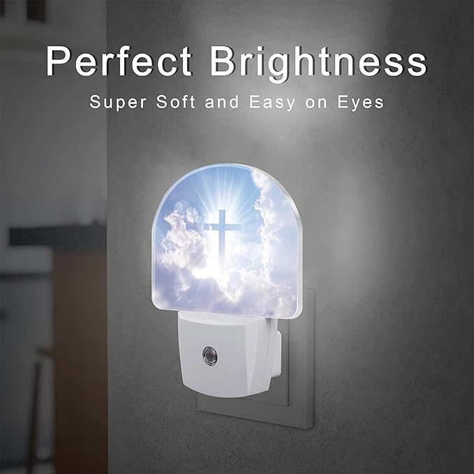 Shining Cross on Blue Sky Night Light for Kids,Christian Cross and Clouds Plug in Night Light with Dusk to Dawn Sensor, 0.5w Energy Saving Nightlight for Hallway Stairway Kitchen Bedroom