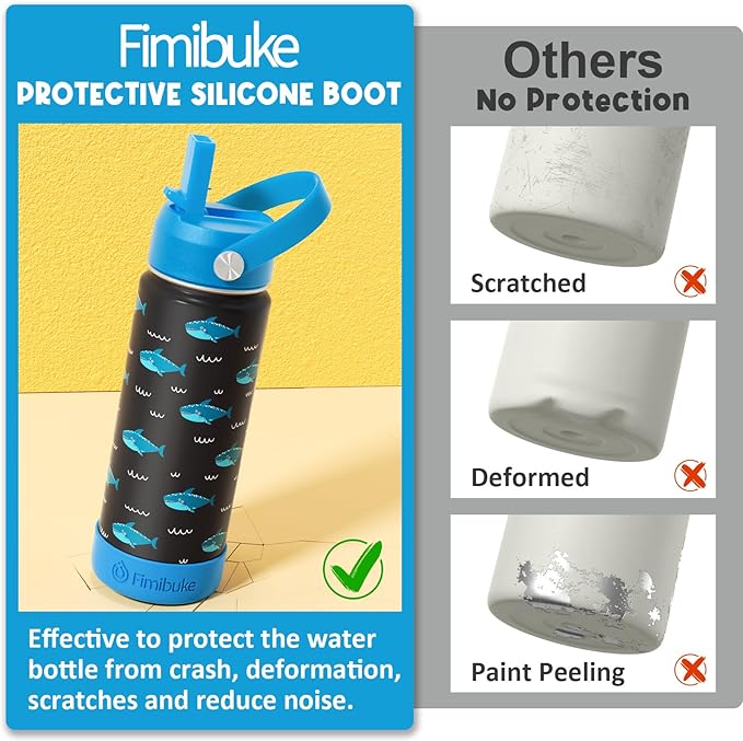 Fimibuke Kids Insulated Water Bottle, 18oz BPA FREE 18/8 Stainless Steel Kids Cup with Straw Travel Tumbler Double Wall Vacuum Leak Proof Toddler Water Bottle for School Boys Girls(1 Pack, Trucks)