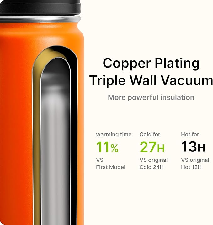 18 oz Water Bottle Stainless Steel Vacuum Insulated Wide Mouth Sports Flask, 2 Pack Water Bottle with Leakproof Spout Lid (Orange-Black)