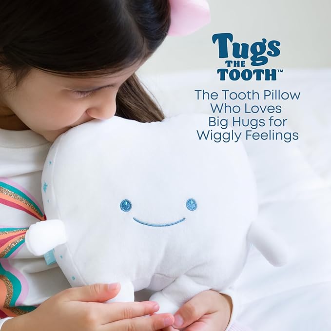 Tooth Fairy Pillow for Kids with Tooth Pocket, Tugs The Tooth Pillow, Comfort Plush for Loose Teeth, Big Feelings & Bedtime, Glow in The Dark, Ages 3+
