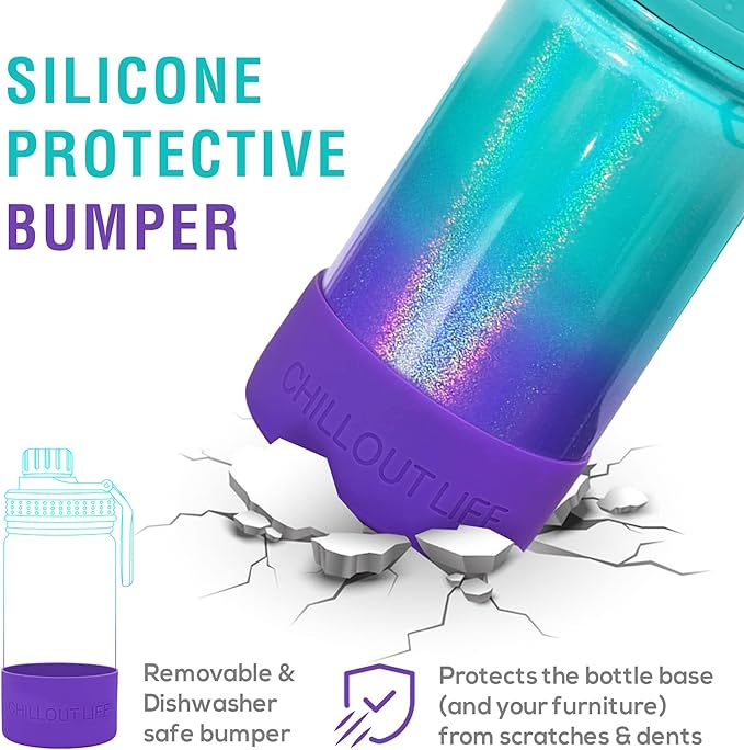 CHILLOUT LIFE 12 oz Kids Insulated Water Bottle for School with Leakproof Spout Lid and Cute Waterproof Stickers, Personalized Stainless Steel Thermos Flask Metal Water Bottle for Girls & Boys