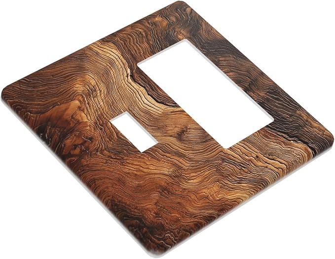 Natural Wood Grain Texture Old Tree Trunk Print Outlet Covers 1 Toggle 1 Rocker Combination Decorative Wall Plate Electrical Switch Plates Light Switch Cover Plate for Farmhouse Home Decor