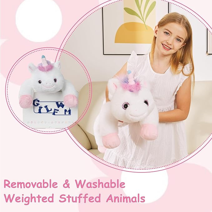 GILFWM Weighted Stuffed Animals Unicorn - 20.5" Cute Toy Pillow Plushie Gifts for Kids Boys Girls & Adults, 3 lbs Soft Washable Plush Pillowfort
