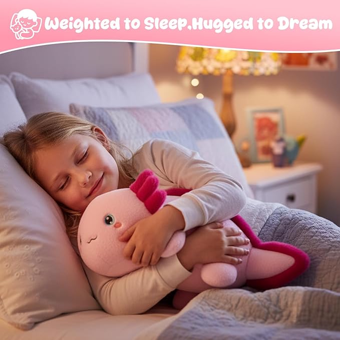 SQEQE Weighted Stuffed Animal Axolotl, Soft Weighted Axolotl Plush Toy, Cute Hugging Pillow Gift for Kids Adults, Home Decoration Valentines Gifts Birthday Present 9.8 Inch, 0.8 Lb