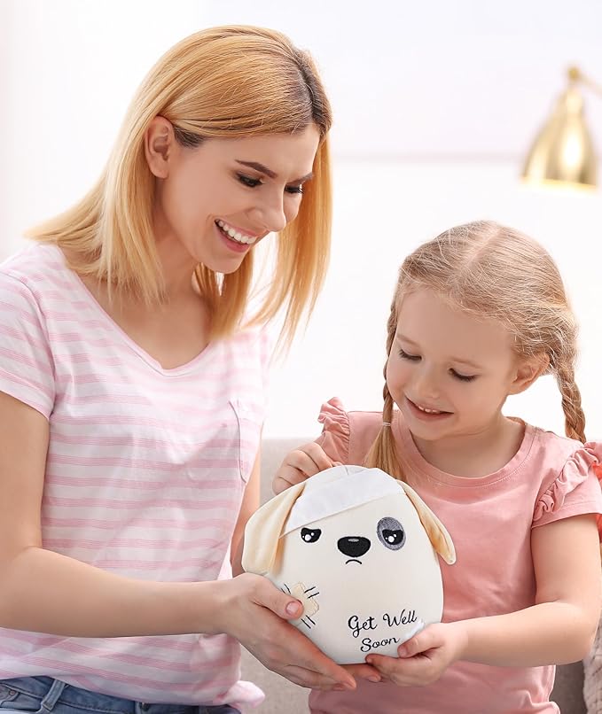 Get Well Soon Dog Plush - Dog Stuffed Animals Apricot Plushie Toys with Injury Bandage, Kids' Pillow Cushion, Gifts for Patient Girls Boys，9 Inch