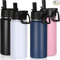Volhoply 16 OZ Kids Water Bottle Bulk 4 Pack,Insulated Sports Bottles with Straw Lid,Stainless Steel Bottle with Handle Keep Cold & Hot,Double Wall Vacuum Tumbler Cups for School,Girls(Mix, 4)