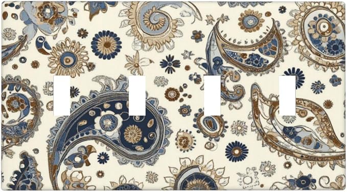 Light Switch Covers Doodle Style Floral Abstract Teardrop Quad Toggle Electrical Faceplate 4 Gang Wall Plate Decorative Switch Plates For Bed Room Living Room Decor