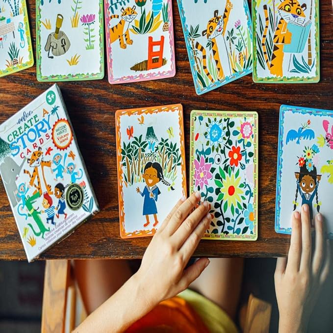 eeBoo: Volcano Island Create a Story Pre-Literacy Cards, 36 Cards with Colorful Characters, Encourages Imagination, for Ages 3 and up