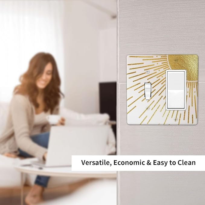 Mid Century Boho Gold Sun Abstract Sunrise Outlet Covers 1 Toggle 1 Rocker Combination Decorative Wall Plate Electrical Switch Plates Light Switch Cover Plate for Kids Room Home Decor