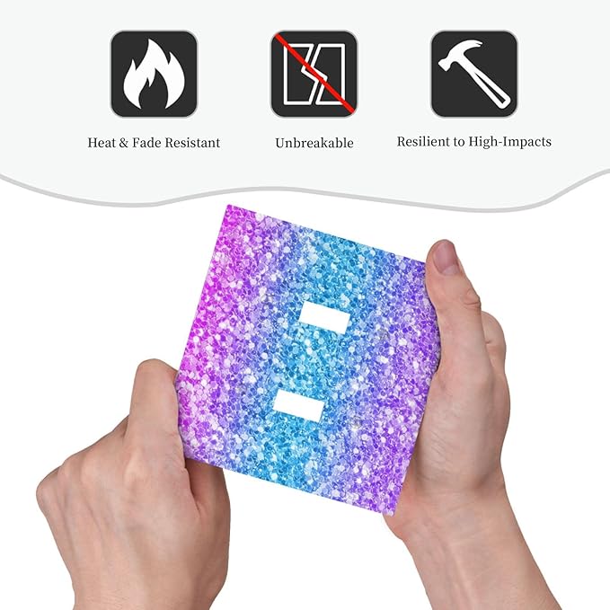 Light Switch Cover Plate Fantasy Colorful Glitter Blue Purple Gradient 2 Gang Double Switch Plate Covers Toggle Wallplate Decorative Outlet Covers Electrical Switchplate for Kids Room Home