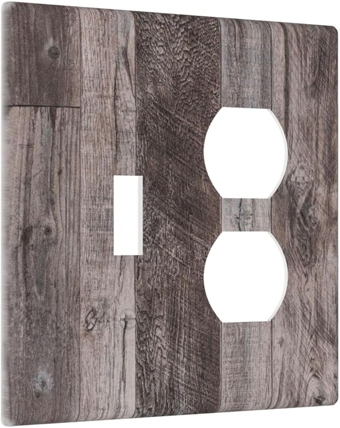 Wallplates Rustic Dark Grey Wood Retro Country Wooden 1 Toggle 1 Duplex Switch Plate Electrical GFCI Faceplate Decorative Light Switch Covers for Farmhouse Cabin Decor