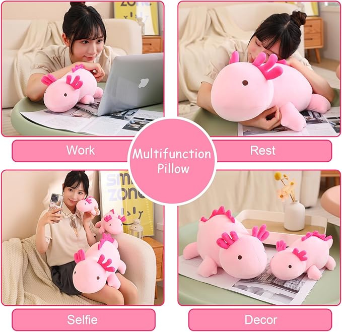 SQEQE Weighted Axolotl Plush Toy, Pink Axolotl Stuffed Animals Cute Plush Pillow, Cute Weighted Stuffed Animals Gifts for Girls & Boys Pink 13.8 Inch, 1.6 Lbs