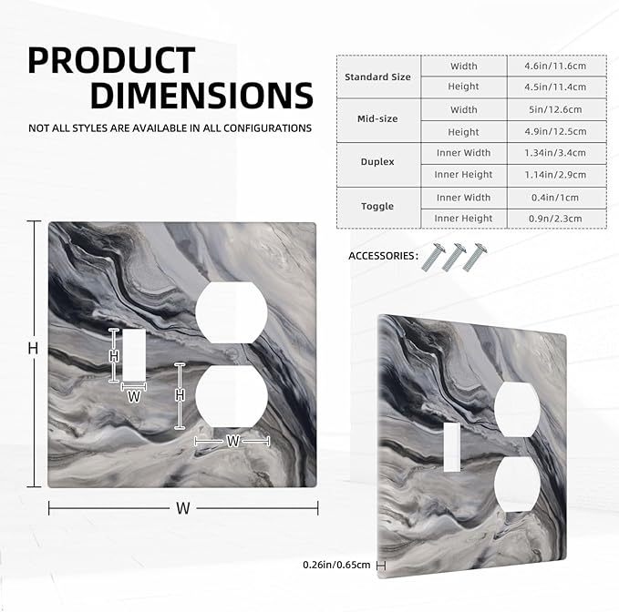 Grey And White Marble Abstract Art Print Wallplates 1 Toggle 1 Duplex Switch Plate Electrical GFCI Faceplate Decorative Light Switch Covers for Bathroom Kitchen Decor