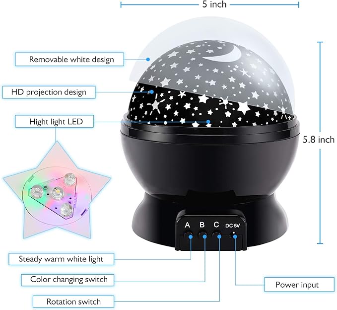 RICTLY Night Light for Kids, Kids Night Light Nebula 360 Degree Rotation - 4 LED Bulbs 12 Light Color Star Projector Changing with USB Cable, Romantic Gifts for Men Women Children