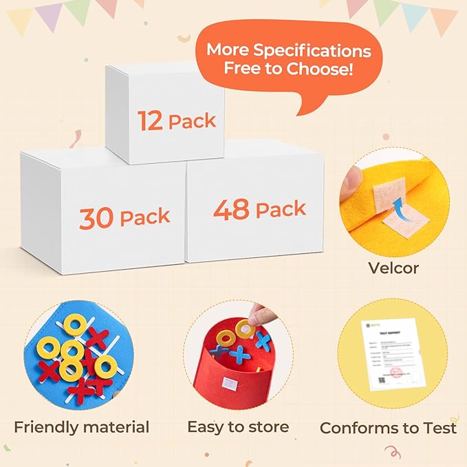 JoyCat 30 Pack Tic Tac Toe Party Favors for Kids, Felt Travel Board Games with Storage Pouch, Classroom Prizes, Goodie Bag Stuffers, Birthday Gifts for Students(Classic)