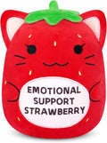 Strawberry Cat Plush,8inch Emotional Support Plush with Emotional Support Strawberry Words,Cute Cat Stuffed Animal Soft Strawberry Plush Toy Positive Gifts for Kids,Men,Women