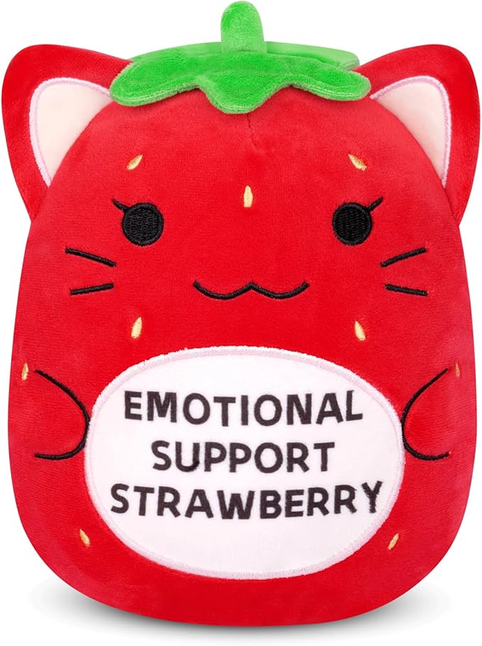 Strawberry Cat Plush,8inch Emotional Support Plush with Emotional Support Strawberry Words,Cute Cat Stuffed Animal Soft Strawberry Plush Toy Positive Gifts for Kids,Men,Women