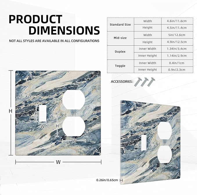 Wallplates Blue Grey Marbling Modern Abstract Design 1 Toggle 1 Duplex Switch Plate Electrical GFCI Faceplate Decorative Light Switch Covers for Bedroom living Room Decor