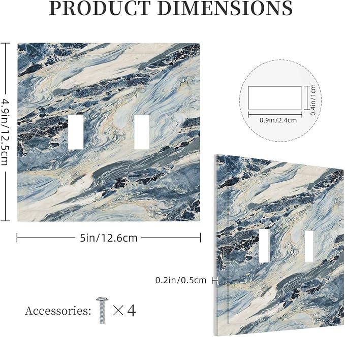 Decorative Switch Plates Blue Grey Marbling Modern Abstract Design 2 Gang Double Toggle Wall Plate Outlet Light Switch Cover Electrical Faceplate for Bedroom living Room Decor