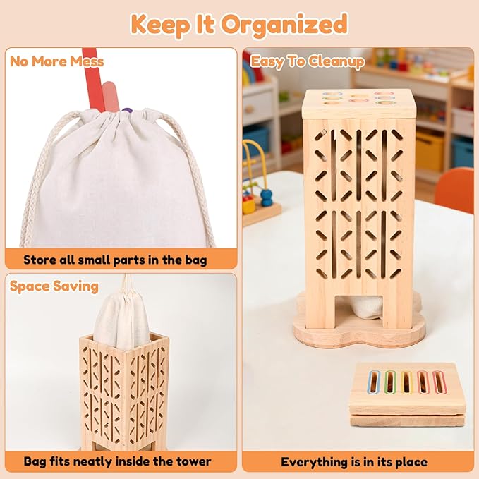 Montessori Toys Wooden Board Games for Kids 4-6, 5-in-1 Fine Motor Skills Educational Games for 3 4 5 6 Year Olds, Colorful Wooden Stick Game with Dice, Family Travel Games for Boys Girls