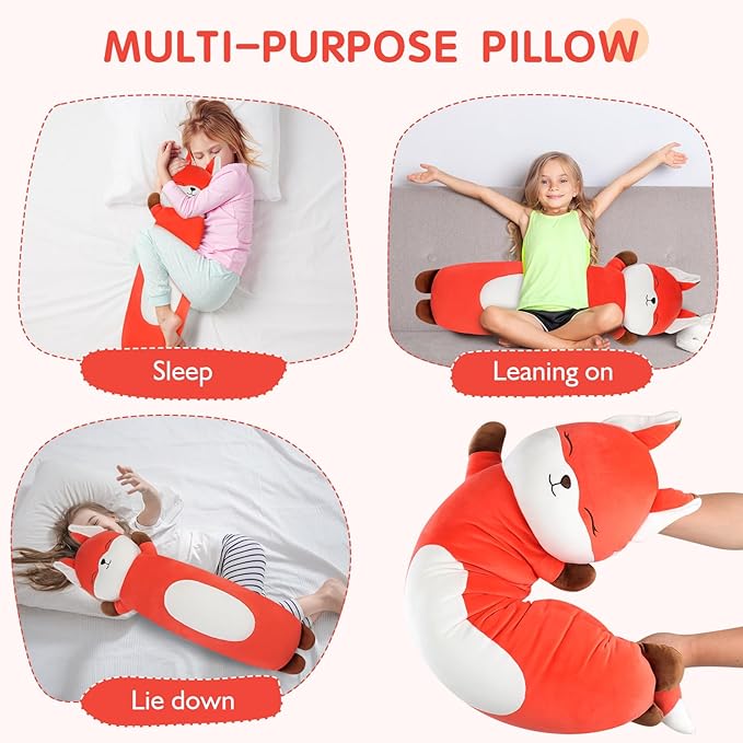 Dalmao 22 inch Orange Fox Stuffed Animal, Soft Long Pillow Doll, Cute Fox Plush Hugging Pillow Plushies Toy Gift for Kids, Boys Birthday,Valentine