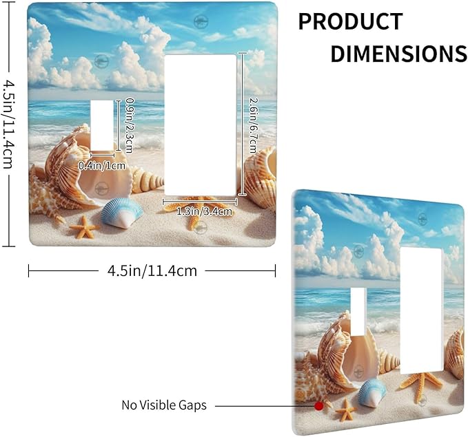 Beach Coastal Seashore Sea Starfish Shell Sand Outlet Covers 1 Toggle 1 Rocker Combination Decorative Wall Plate Electrical Switch Plates Light Switch Cover Plate for Bathroom Home Decor
