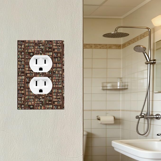 Vintage Library Bookshelf Duplex Wall Plate - 1-Gang Standard US Size Dark Academia Book Lover's Dream Outlet Covers, Cozy Bookshelf for Study Room Decor
