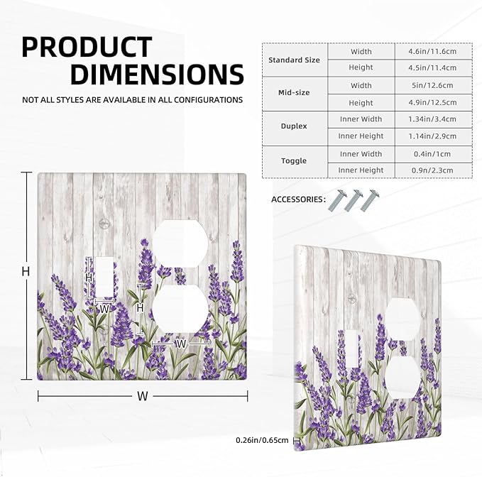 Purple Lavender Rustic Wooden Flowers Floral Plant Wallplates 1 Toggle 1 Duplex Switch Plate Electrical GFCI Faceplate Decorative Light Switch Covers for Farmhouse Living Room Decor