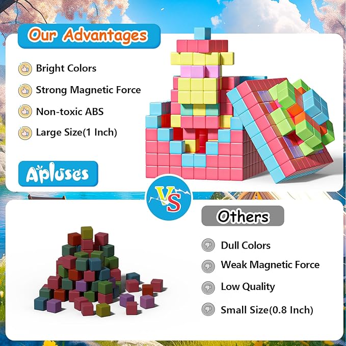 Apluses Magnetic Blocks, Magnet Building Cubes for Toddlers Ages 3-5, STEM Educational Sensory Autism Montessori Preschool Toys, Gifts for Kids Ages 4-8 Year Old Boys and Girls