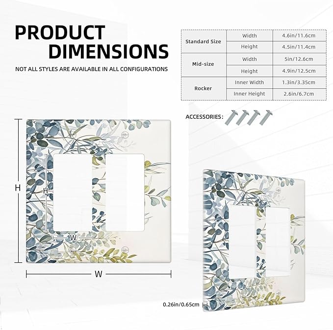 Decorative Outlet Covers with Green & Blue Watercolor Eucalyptus Botanical Foliage Design 2 Gang Wall Plate Double Rocker Light Switch Cover Switch Plate Cover for Contemporary Living Room