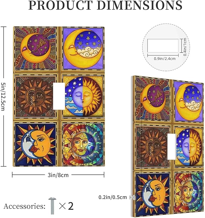 Mexican Talavera Tiles Star Pattern Celestials Theme Print Decorative Light Switch Cover 1 Gang Single Toggle Device Electrical Faceplate Switchplates Decorator Outlet Wall Plate for Kitchen Home