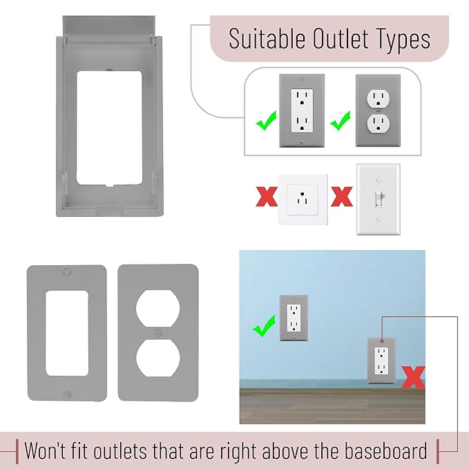 Bates - Baby Safety Outlet Cover Box, Grey, Outlet Covers Baby Proofing, Plug Covers for Electrical Outlets
