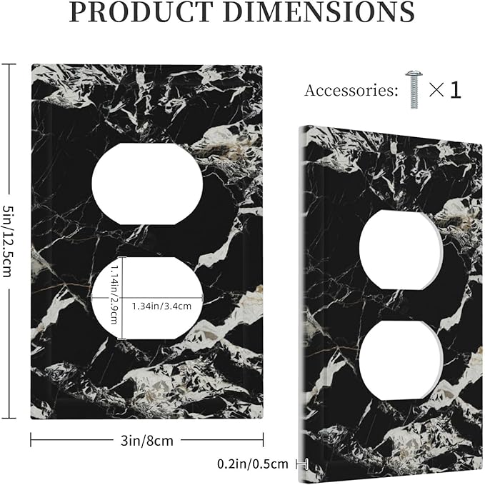Black Marble Patterns Low Key Luxurious Outlet Covers 1 Gang Duplex Light Switch Cover Decorative Switch Plates Electrical Receptacle Faceplate Wall Plate for Bathroom Kitchen Decor