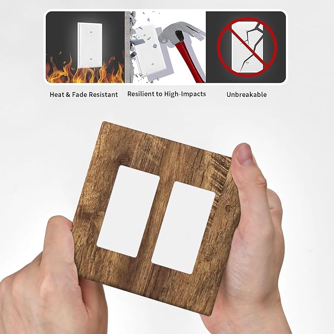 Outlet Covers Rustic Wood Grain Country Vintage Wooden Board 2 Gang Double Rocker Light Switch Cover Plate Decorative Wall Plate GFCI Socket Cover Electrical Switch Plate Covers for Farmhouse Home