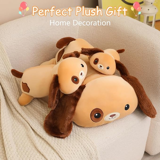 SQEQE Weighted Dog Plush, Weighted Dog Stuffed Animal, Cute Larbrador Plushies Soft Pillow Toy Gift for Kids Adults Brown 13.8 Inch, 1.6 Lbs