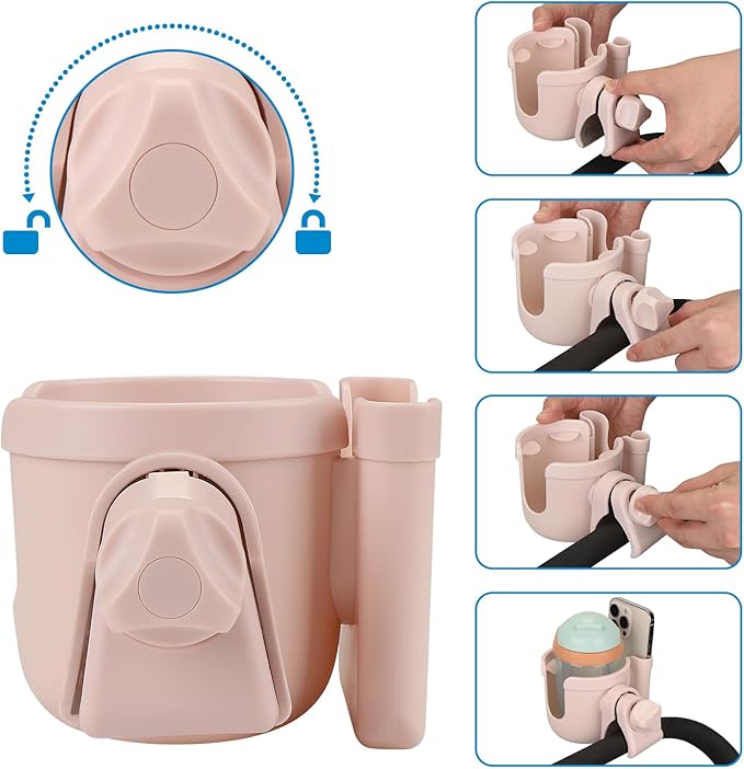 Accmor Stroller Cup Holder with Phone Holder, Bike Cup Holder, Universal Cup Holder for Uppababy Nuna Doona Strollers, 2-in-1 Cup Phone Holder for Stroller Bike Accessory