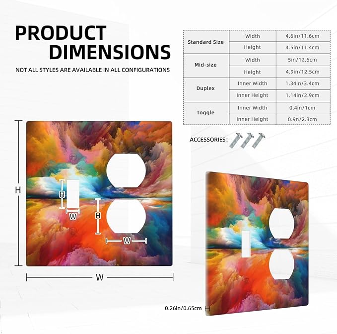 Decorative Outlet Covers Colorful Sunset Watercolor Clouds 2 Gang Wall Plate Single Toggle Duplex Light Switch Cover Switch Plate Covers Faceplate for Bedroom Home Decor