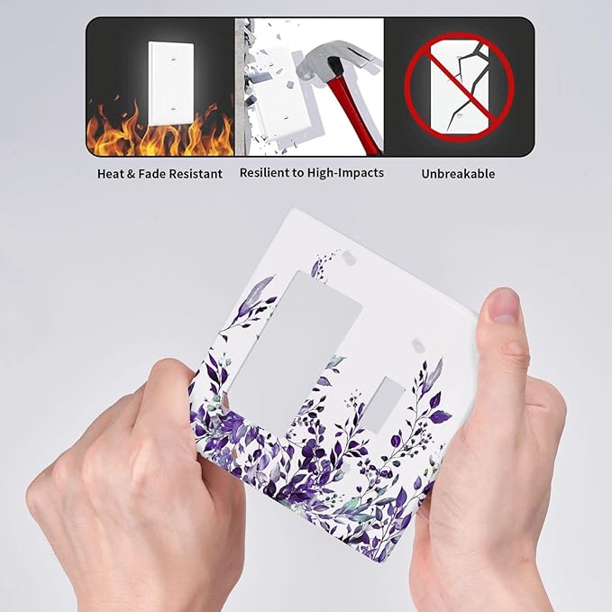 Decorative Outlet Covers Purple Eucalyptus Boho Olive Leaves Country 2 Gang 1 Gang Wall Plate Single Toggle Rocker Combination Light Switch Covers Plate Jumbo Switch Plate Cover