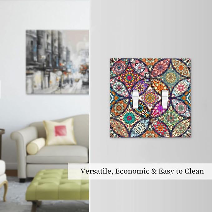 Boho Floral Pretty Colorful Mandala Flowers Decorative Switch Plates 2 Gang Double Toggle Outlet Light Switch Cover Wall Plate Electrical Faceplate for Bedroom Living Room Decor
