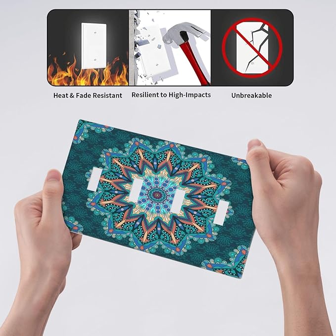 Light Switch Cover Boho Hippie Colorful Mandala 4 Gang Switch Plate Quad Toggle Wall Plates Decorative Switchplate Electrical Outlet Cover Plates for Bathroom Home Decor