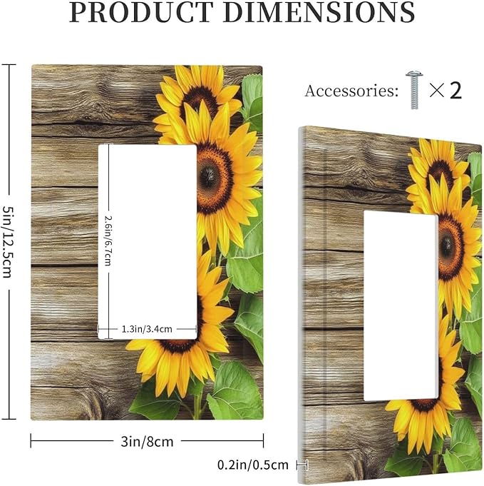 Decorative Outlet Covers Sunflowers Rustic Wood 1 Gang Single Rocker Light Switch Cover Plate Wall Plates Gfci Faceplate For Farmhouse Cabin Decor