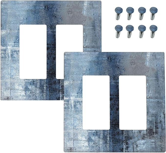 Outlet Covers Navy Blue Gray Abstract Ink Painting 1 Gang Duplex Light Switch Cover Plate Decorative Wall Plates Electrical Switchplate Receptacle for Bathroom Bedroom Decor（2 Pack）