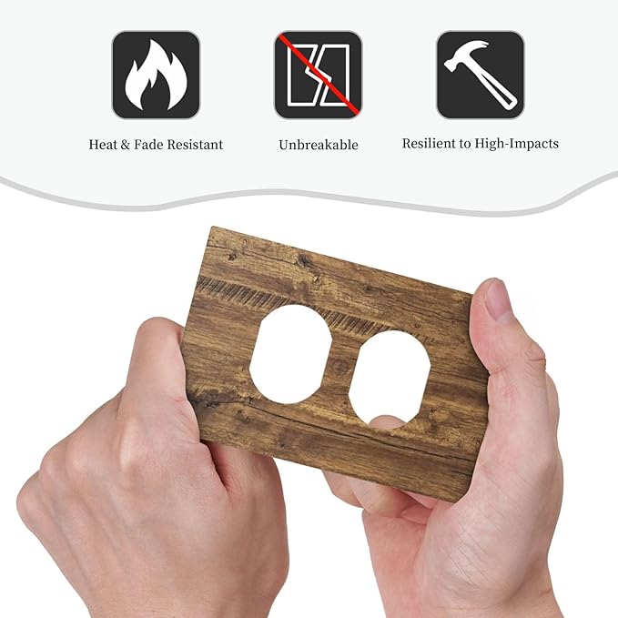 Rustic Brown Wood Distressed Wood Print Outlet Covers 1 Gang Duplex Light Switch Cover Decorative Switch Plates Electrical Receptacle Faceplate Wall Plate for Farmhouse Home Decor