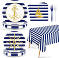98 Pcs Nautical Party Supplies Sailing Decoration Plates and Napkins White and Blue Tableware Set for Boy Birthday Baby Shower Nautical Theme Celebrations Serves 24