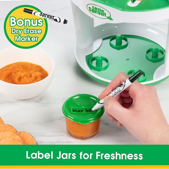 Glass Baby Food Containers (24 Pack) - 2oz Jar Container Includes Lids, Storage Tray, Dry-Erase Marker to Write On Lids - Microwave, Freezer, Dishwasher Safe - BPA & Phthalate Free Baby Food Storage