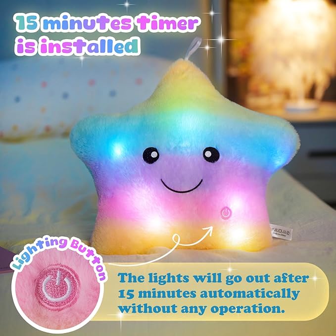 WEWILL 13'' Rainbow Light up Twinkle Star Glowing LED Night Light Plush Toy Stuffed Animal Birthday Christmas Holiday Valentines Gifts for Toddlers Girls