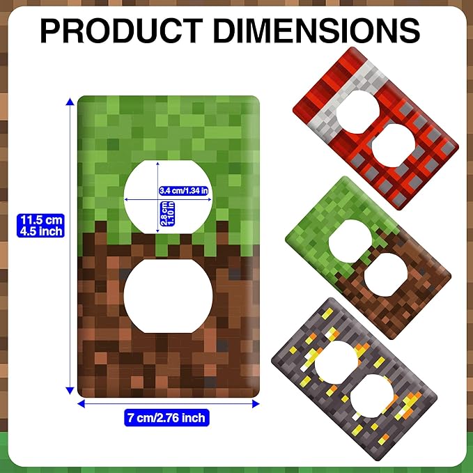 Pixel Game Light Switch Outlet Cover Sticker 6 PCS（Not Plate,Size 4.5 x 2.76 IN）1 Gang Electrical Decorative Wall Plate Faceplate Sticker Kids Room Kitchen Bathroom Decor